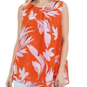 Cristina B. women's sleeveless blouse in an orange leaf print